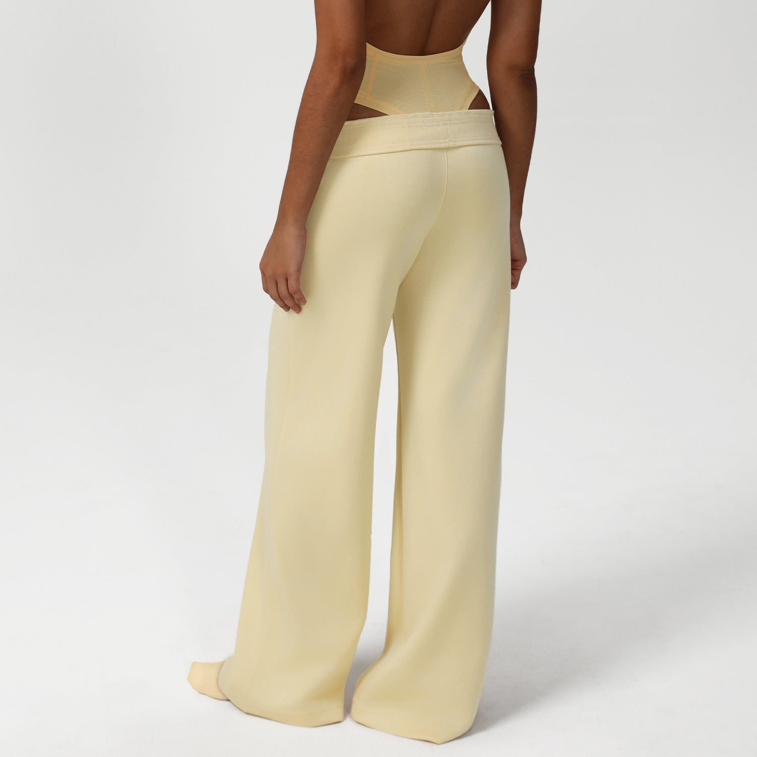 Cream-colored Langry high-waisted wide-leg fashion sweatpants