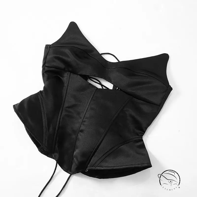 Black satin backless boning corset top