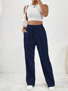 Navy blue high waist wide leg sweatpants for casual fashion and comfort