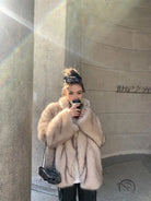 Luxurious cream faux fur shearling jacket by Langry fashion