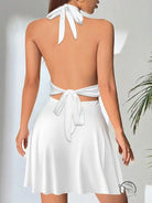 White halter-neck langry fashion dress with back ties
