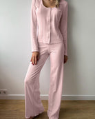 Light pink Langry fashion pajamas set with scalloped edges and buttons