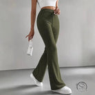 Casual knitted olive green ribbed flare Langry match pants