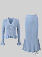 Elegant classic dress and skirt set in light blue knit