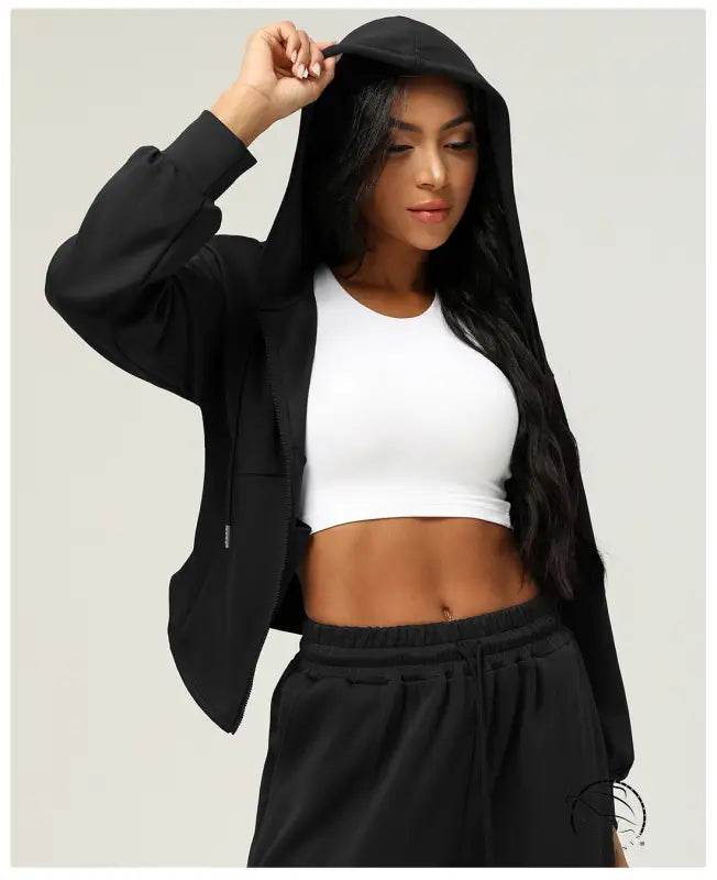 Black hooded casual cardigan sweater