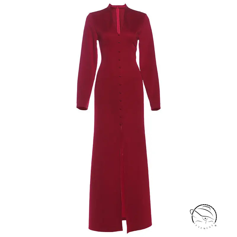 Autumn French high waist langry fashion maxi dress with slit