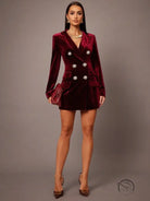 Elegant langry burgundy velvet blazer dress in fashion ملابس