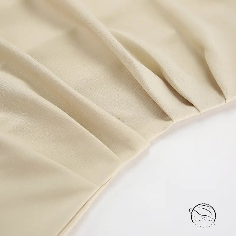 Elegant puff sleeve tight split dress with beige pleated fabric