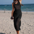 Black knitted beach dress with mesh, a stunning Langry fashion cover up maxi dress
