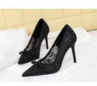 Cocktail High Heel Women Shoes Bow Sequined Lace Mesh Pointed Shallow Mouth Stiletto