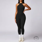 Langry black high-necked form-fitting yoga jumpsuit for hip raise fashion