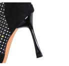 Langry fashion black stiletto boot with rhinestone mesh stitching