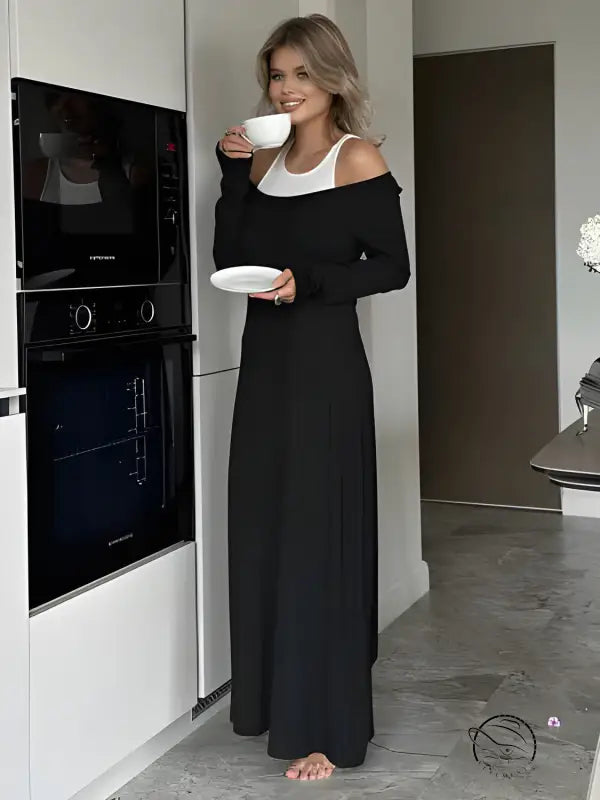 Fashion langry two-piece vest dress with cold-shoulder maxi design