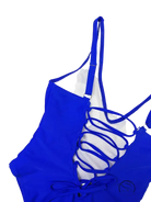 Vibrant royal blue one-piece swimsuit with lace-up back