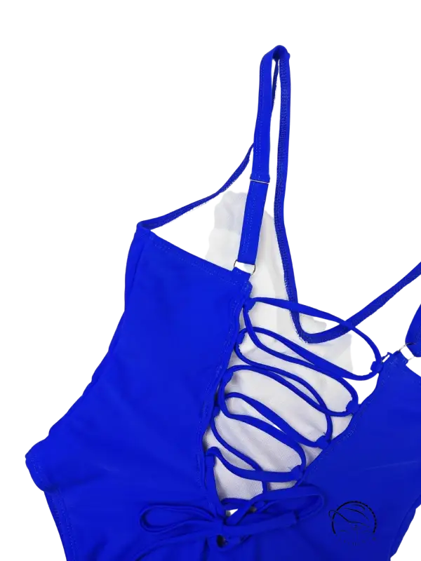 Vibrant royal blue one-piece swimsuit with lace-up back