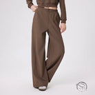 Brown loose fitness warm pants with high-waist elastic band
