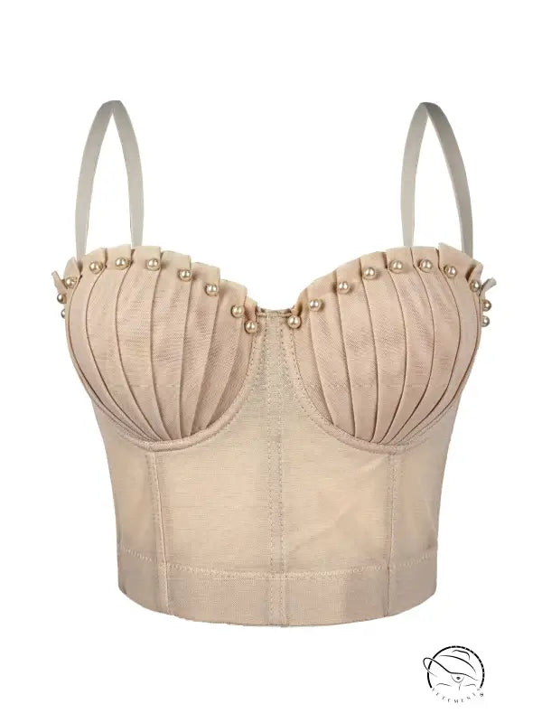Langry beige lace underwire bra with pearl fashion details