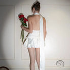 Elegant high grade off shoulder dress with backless white mini and roses