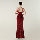 Red sequined mermaid langry fashion dress with ostrich feathers