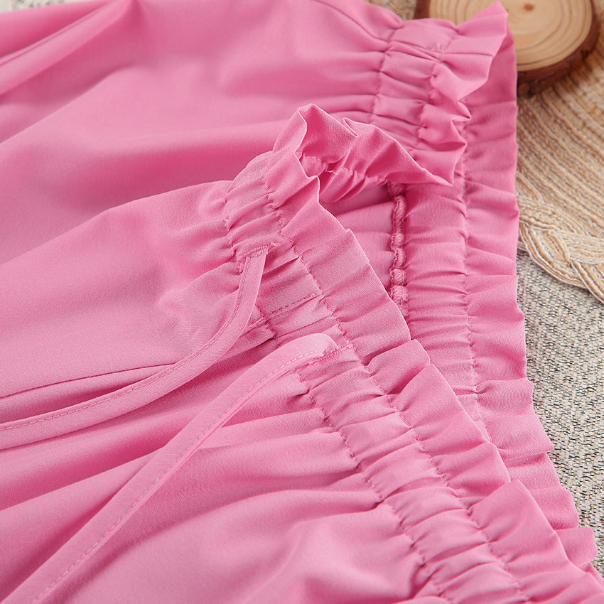 Langry fashion pink ruffled shorts in casual pajamas