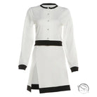 Elegant white and black long sleeve top with short skirt set