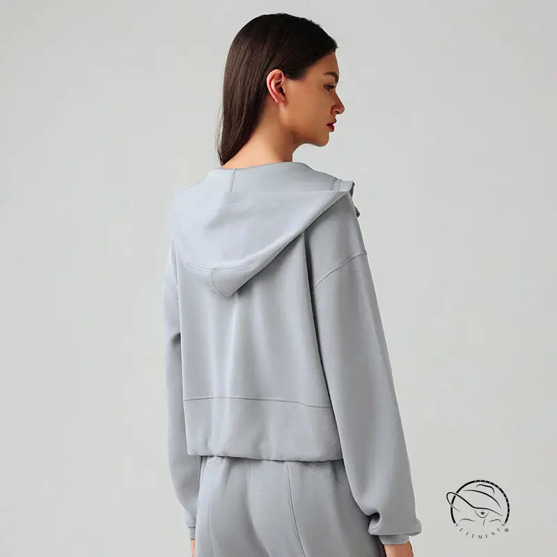 Gray hooded zip cardigan coat for women autumn winter casual fit