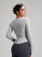 Gray heather langry fashion top, fitted long-sleeved ملابس for yoga