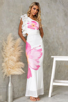 White floral one-shoulder dress from Gorgeous Mesh Slim Fit Dress collection in fashion ملابس