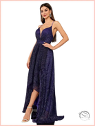 Elegant slim fit langry fashion evening dress in shimmering purple
