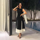 Langry fashion black and white sleeveless dress with asymmetrical hemline
