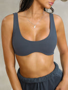 Langry dark gray seamless sports bra with wide straps and scoop neckline