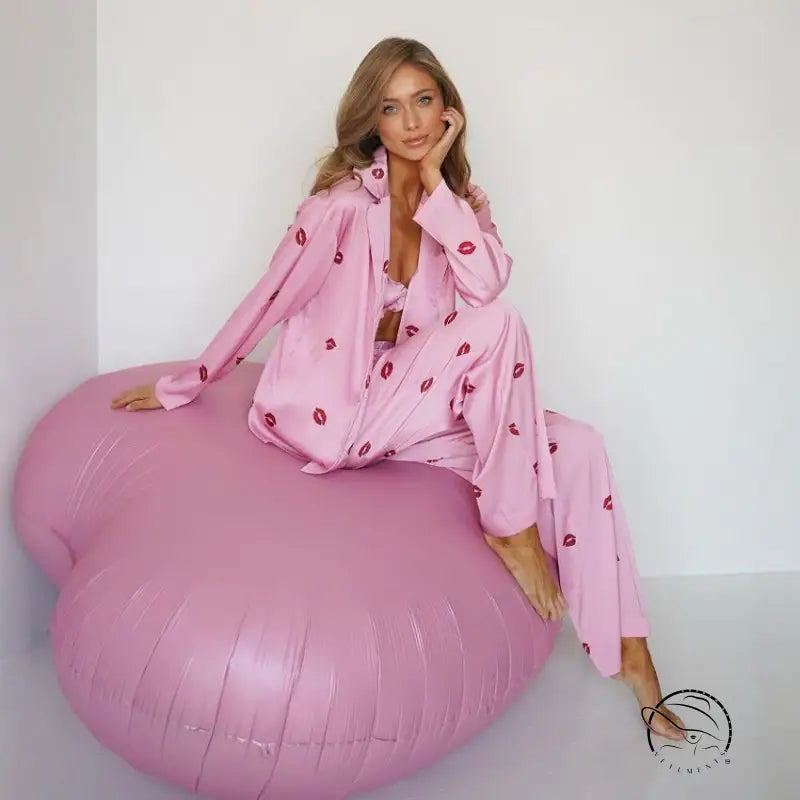 Lavender cloud bean bag with pink lips in langry fashion pajamas
