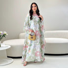 Enchanting embroidered batwing sleeve floral maxi dress in pastel fashion ملابس