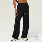 Black casual fitness yoga pants with elastic waistband and drawstring