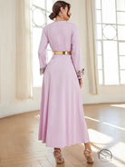 Middle East embroidered slim langry fashion dress with belt