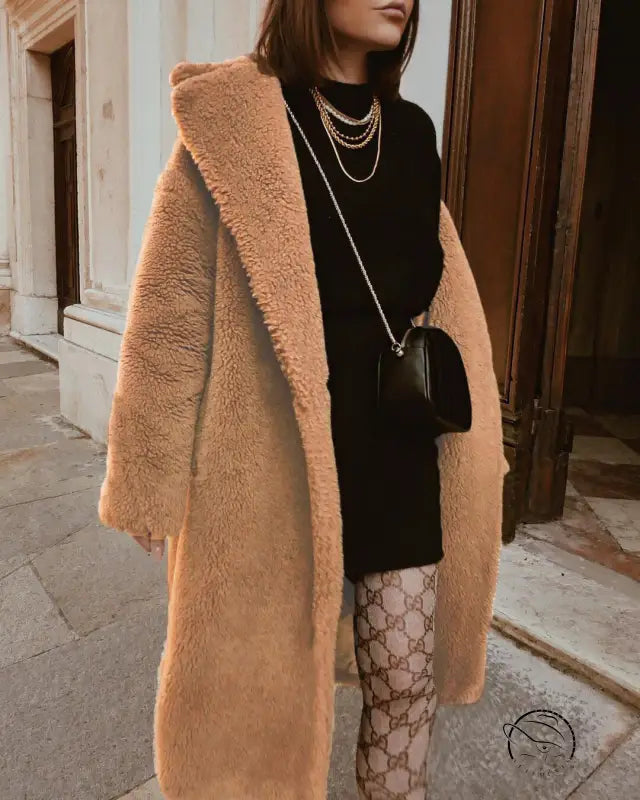 Langry fashion casual faux fur tan teddy bear coat ملابس