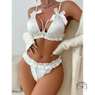 White bow pearl accessories two-piece lingerie set with bows and pearls