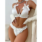 Elegant White Lingerie Set with Bows and Pearls, ideal for fashion enthusiasts seeking ملابس