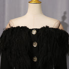 Langry elegant black feathered fashion blazer with gold buttons and trim