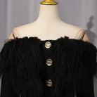 Elegant black feathered langry fashion blazer with gold buttons and trim