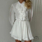 Elegant French short dress in white ruffled langry fashion ملابس