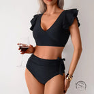 Stunning high waist black ruffled two-piece bikini
