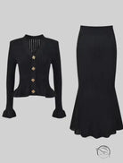 Elegant classic dress and skirt set in black knit cardigan style