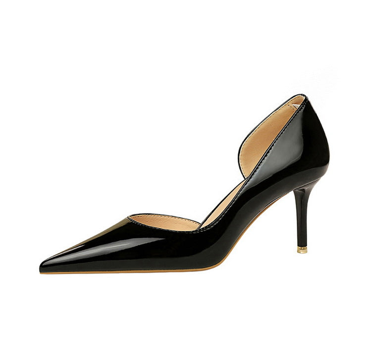 Shiny Patent Leather Side Hollow out High Heels