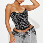 Black lace-up Langry fashion corset vest with white accents