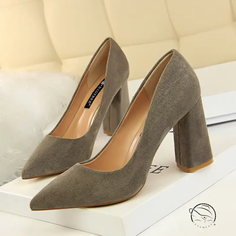 Pair of gray suede Comfy Skinny High Heels in langry fashion