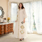 White embroidered floral loose kaftan dress in langry fashion ملابس