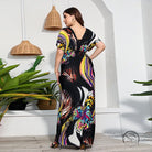 Colorful butterfly-print maxi holiday beach dress