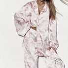 Pink floral satin langry fashion pajama set with toile print