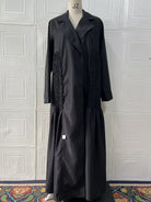 Black long trench coat with lace sleeve and front detailing